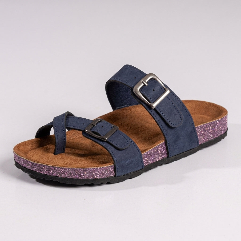 Leather slippers, model 130, dark blue