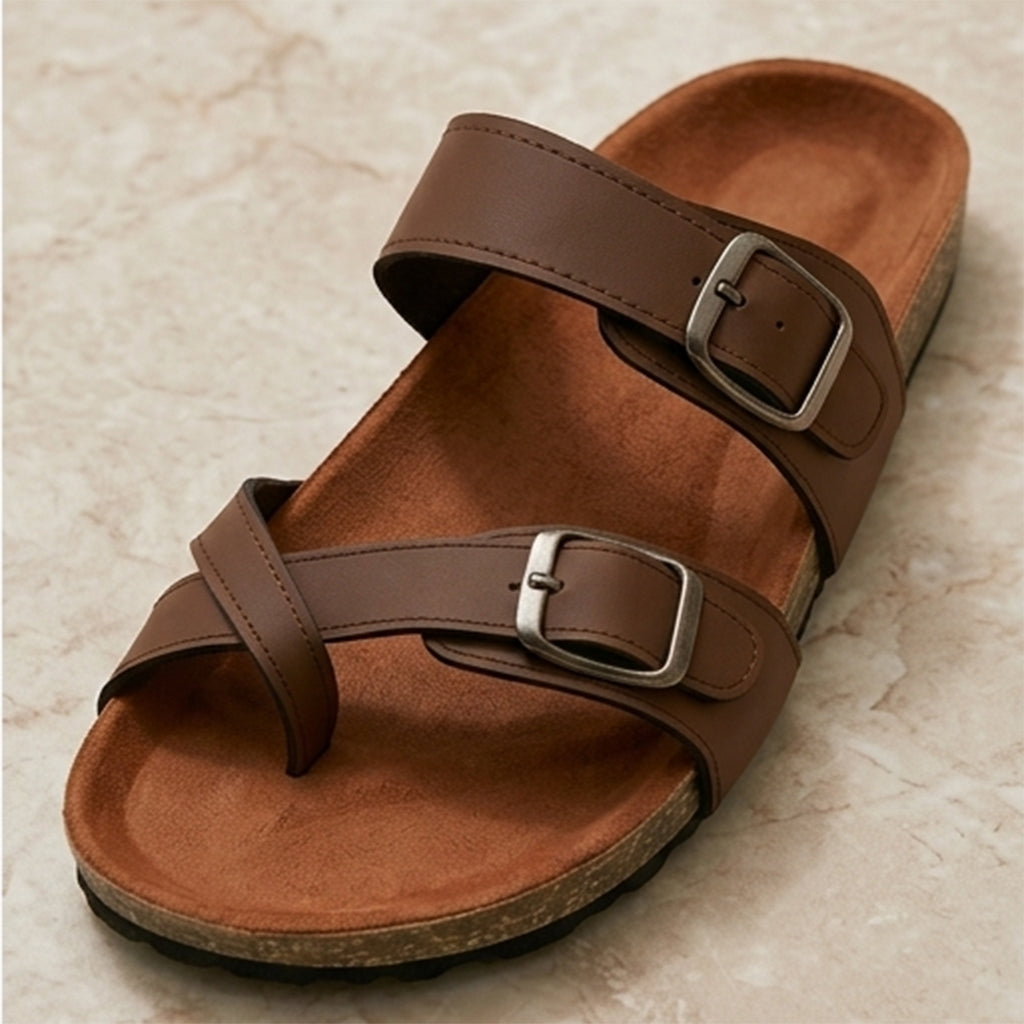 Leather slippers model 130 brown color