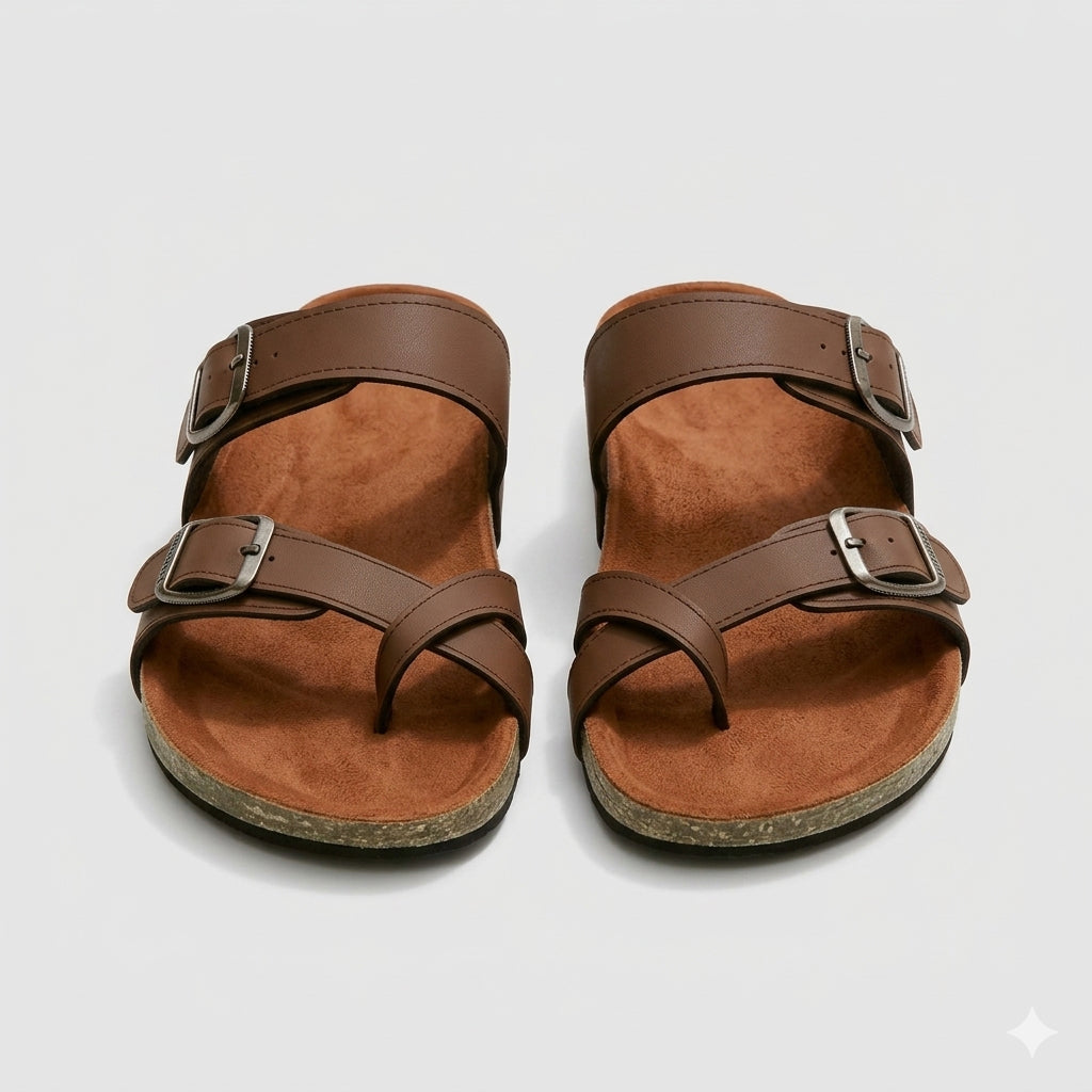 Leather slippers model 130 brown color