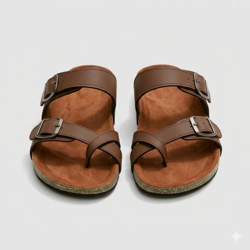Leather slippers model 130 brown color