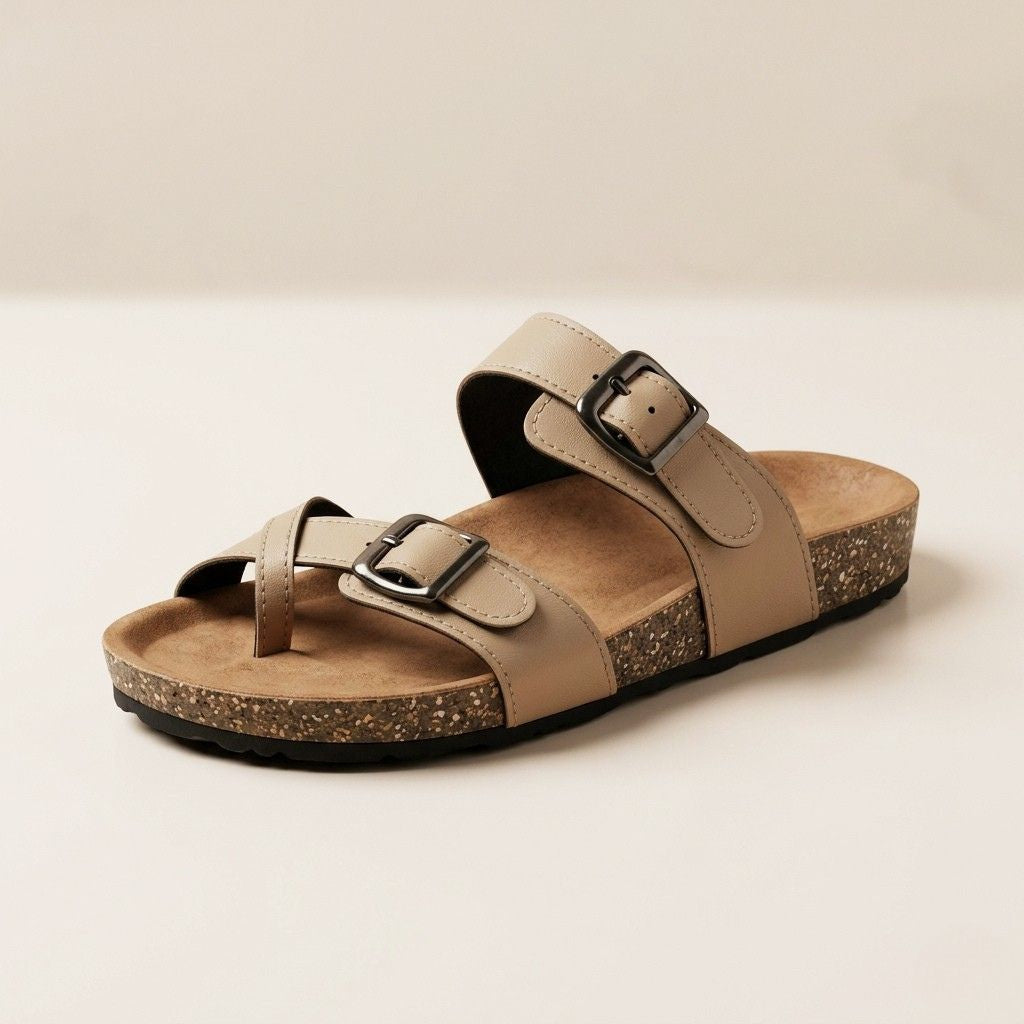 Leather slippers model 130 beige color