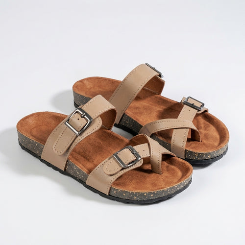 Leather slippers model 130 beige color