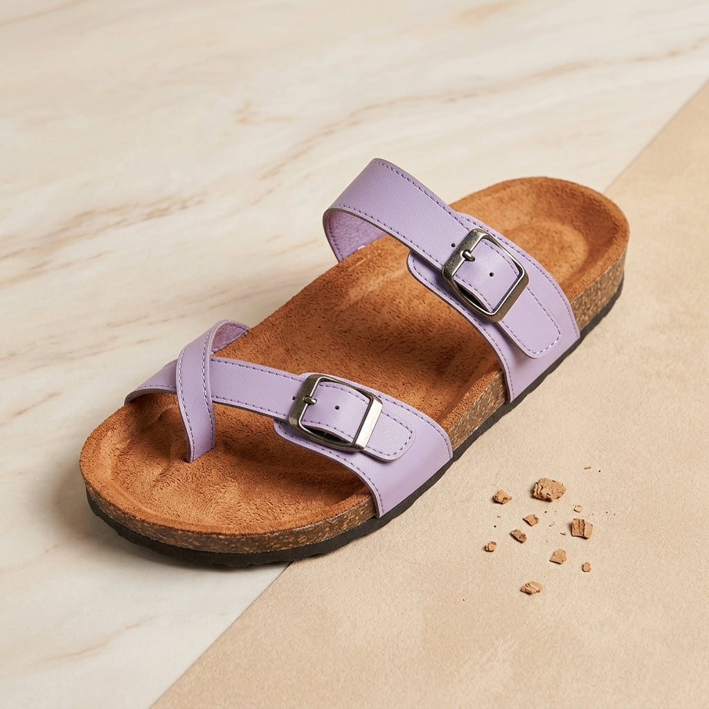 Leather slippers model 130 purple color