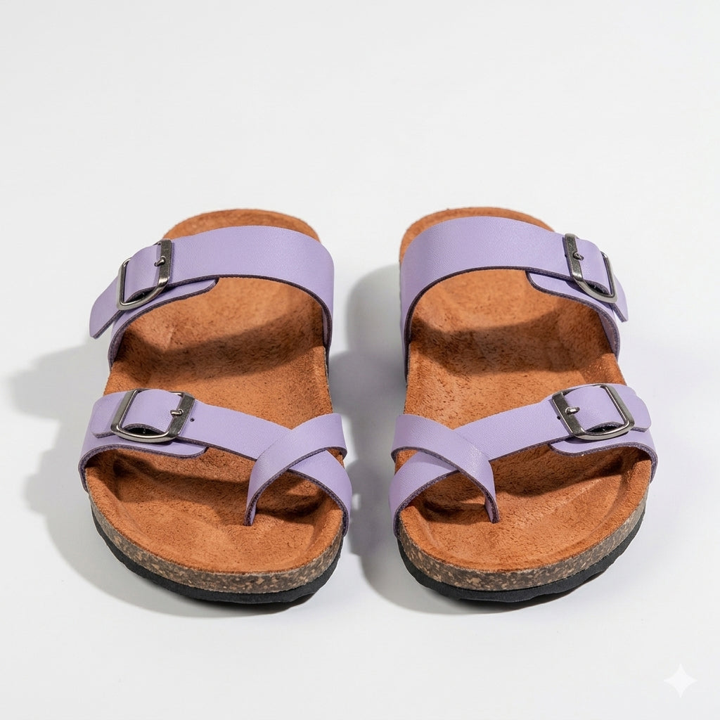Leather slippers model 130 purple color