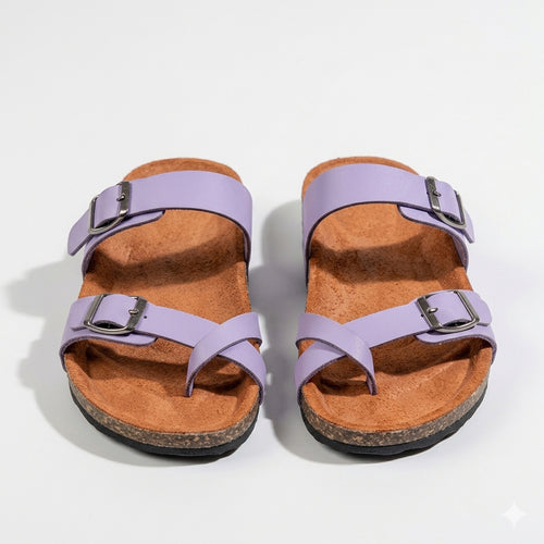 Leather slippers model 130 purple color