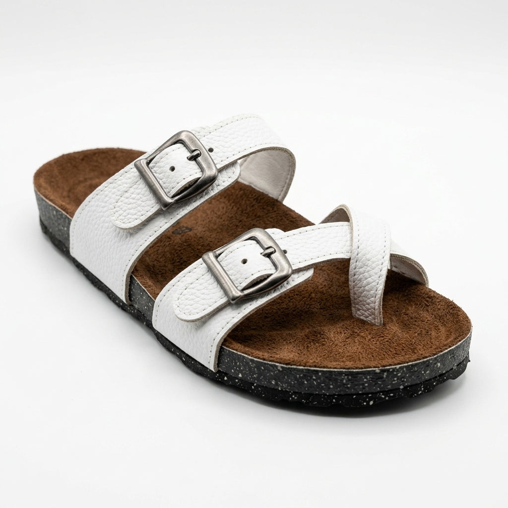Leather slippers model 130 white color