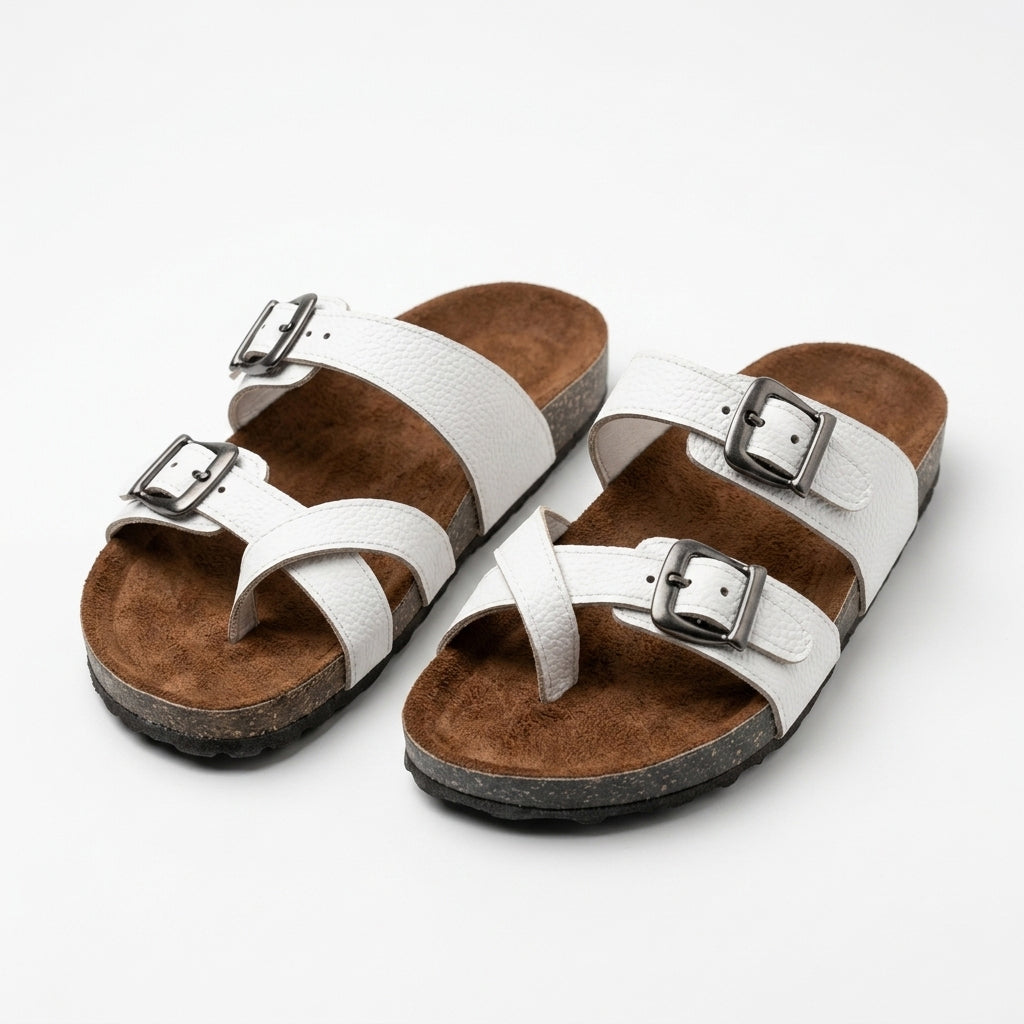 Leather slippers model 130 white color