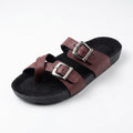 Leather slippers model 130 dark red color