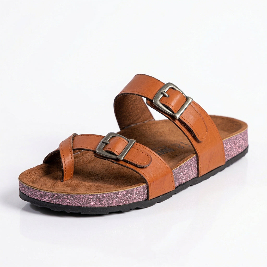 Leather slippers, model 130, honey color