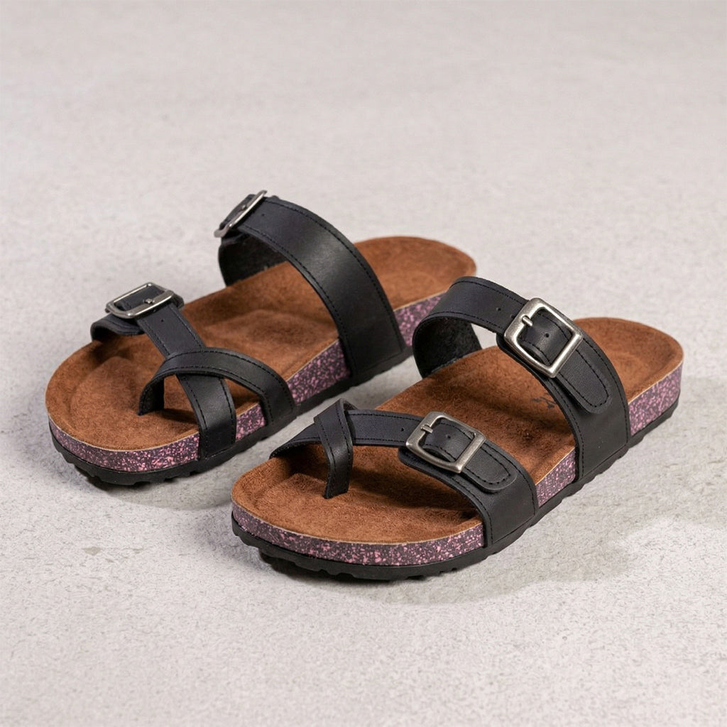 Leather slippers, model 130, black