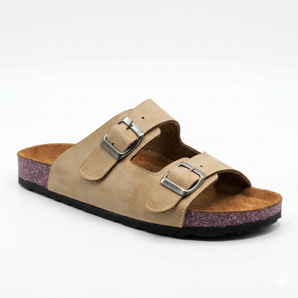 Leather slippers model 135 beige
