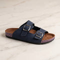 Leather slippers model 135 dark blue
