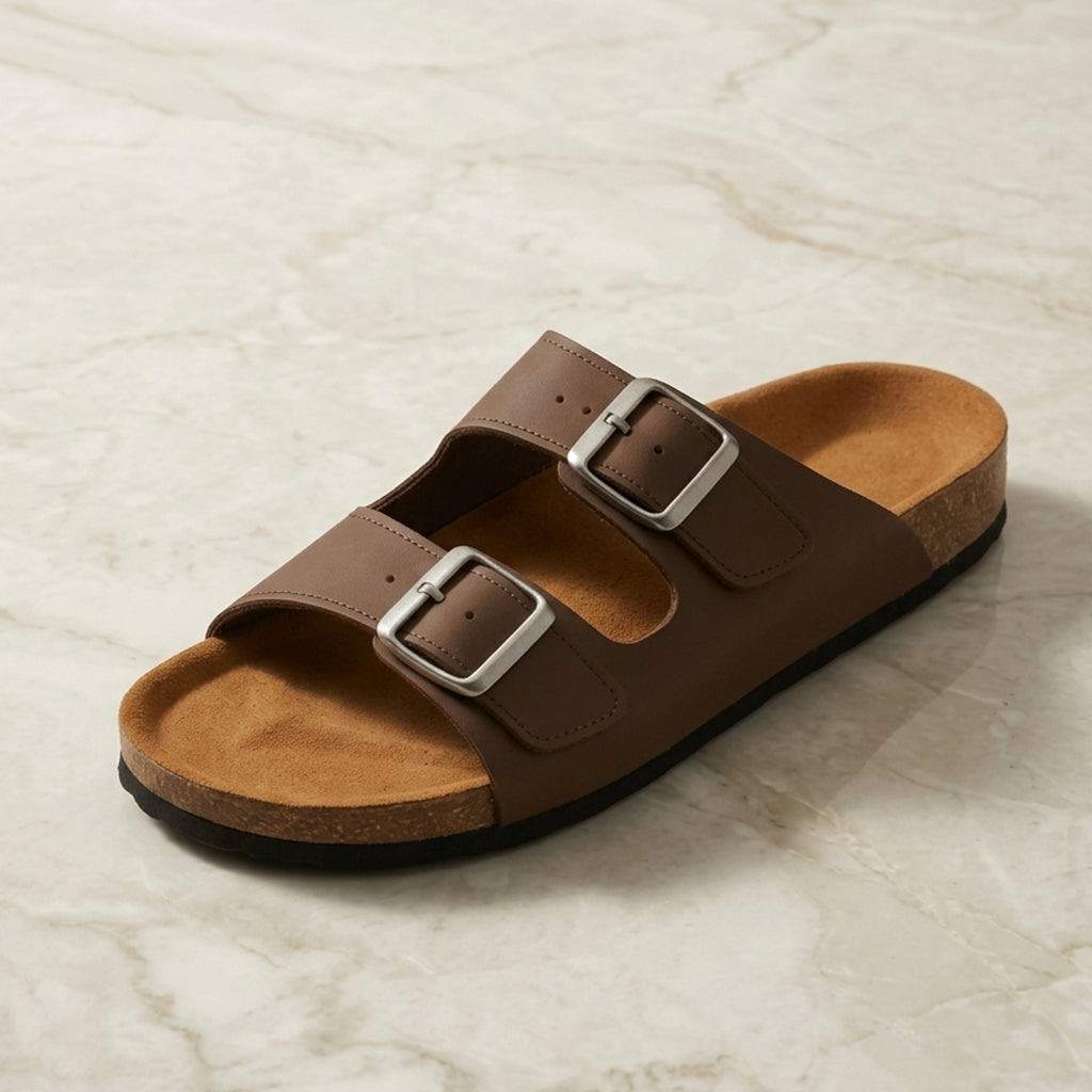 Leather slippers model 135 brown color