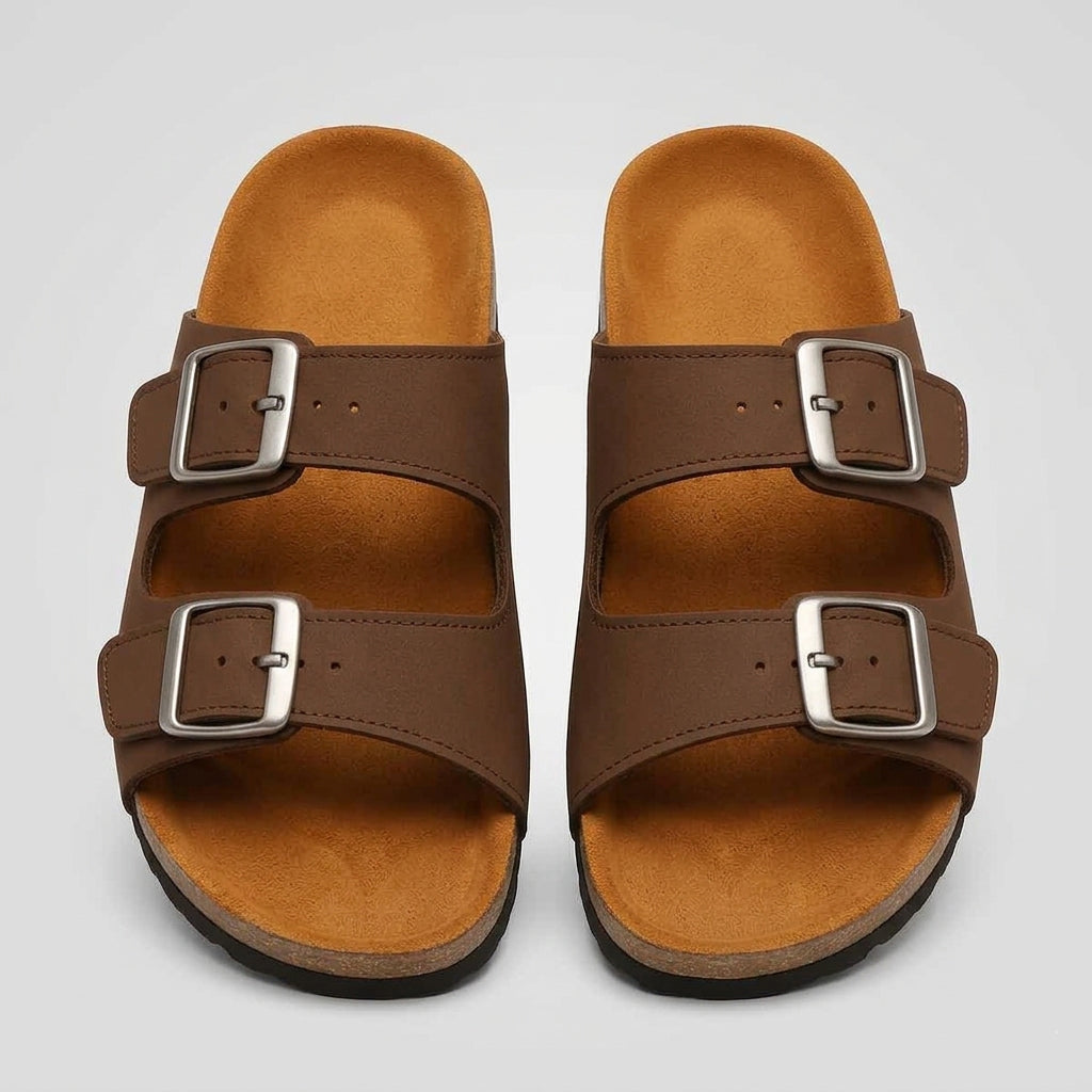Leather slippers model 135 brown color
