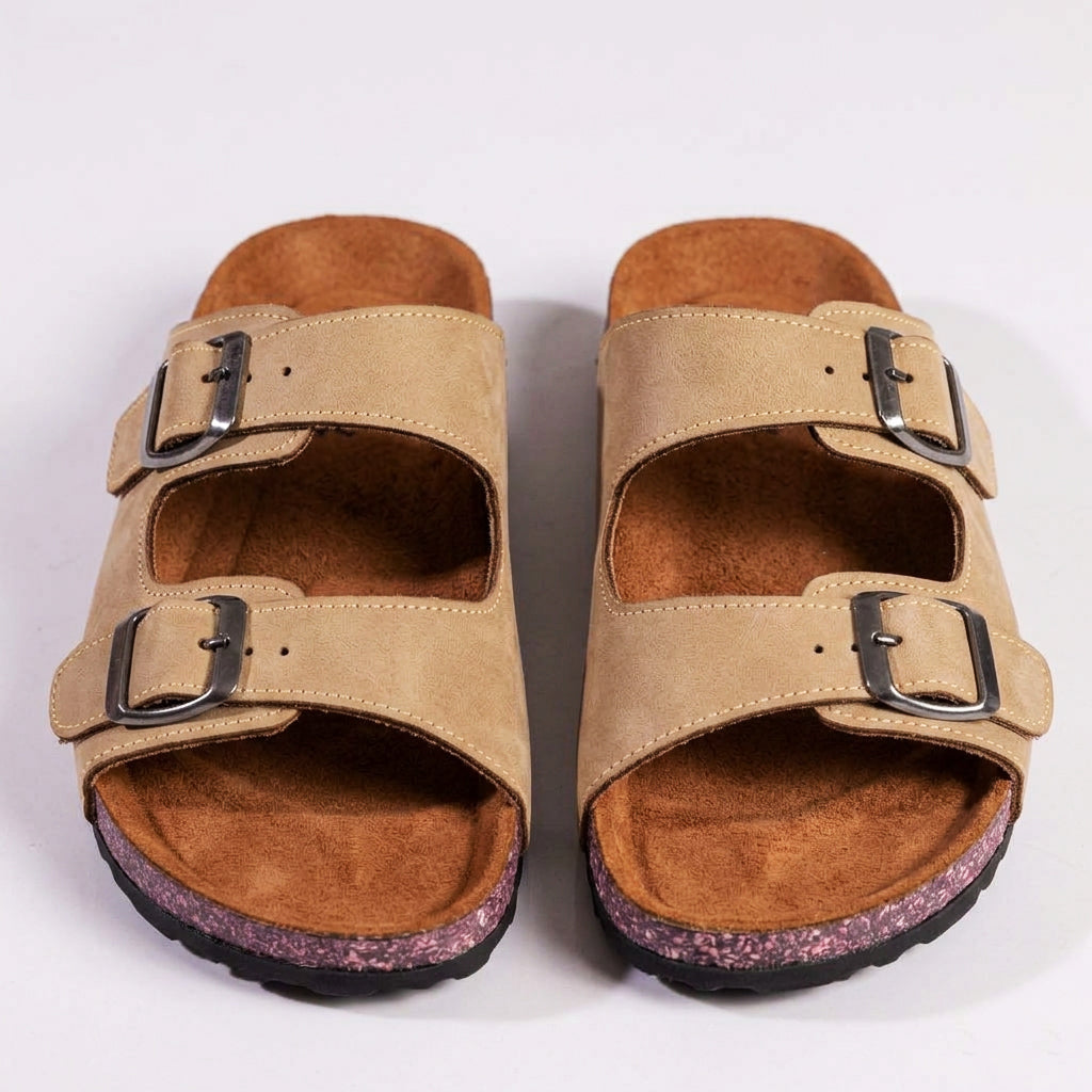 Leather slippers model 135 beige