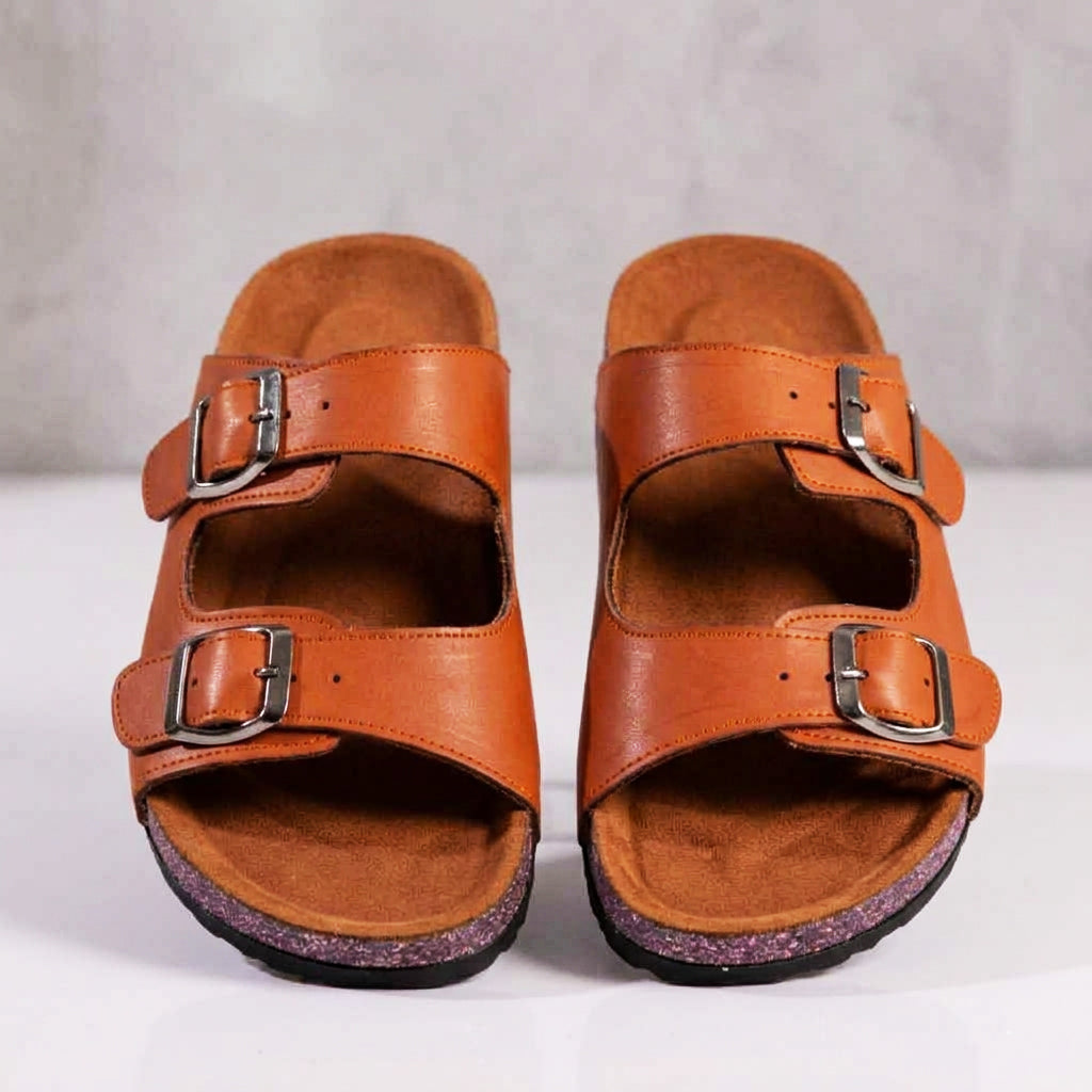 Leather slippers model 135 honey color
