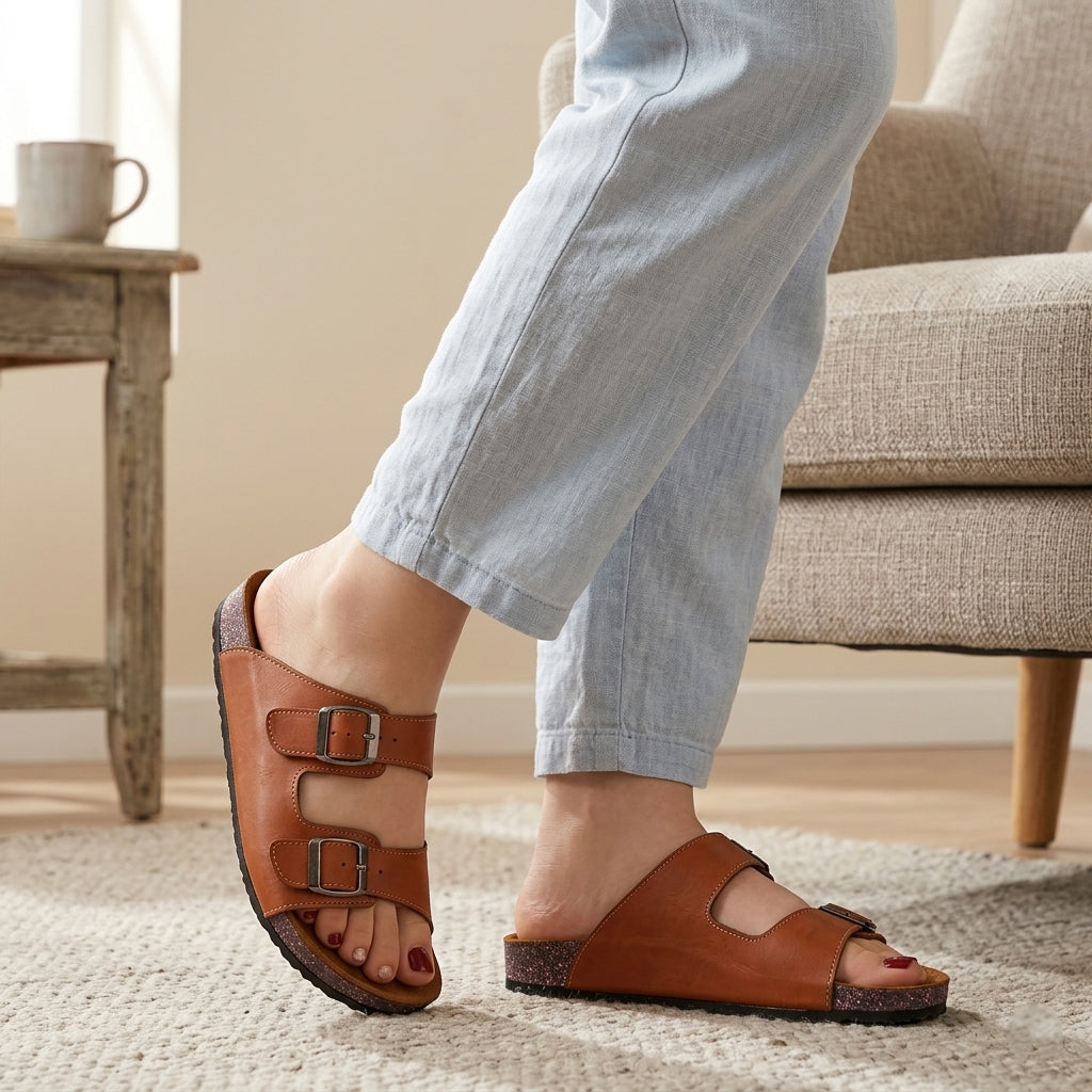 Leather slippers model 135 honey color
