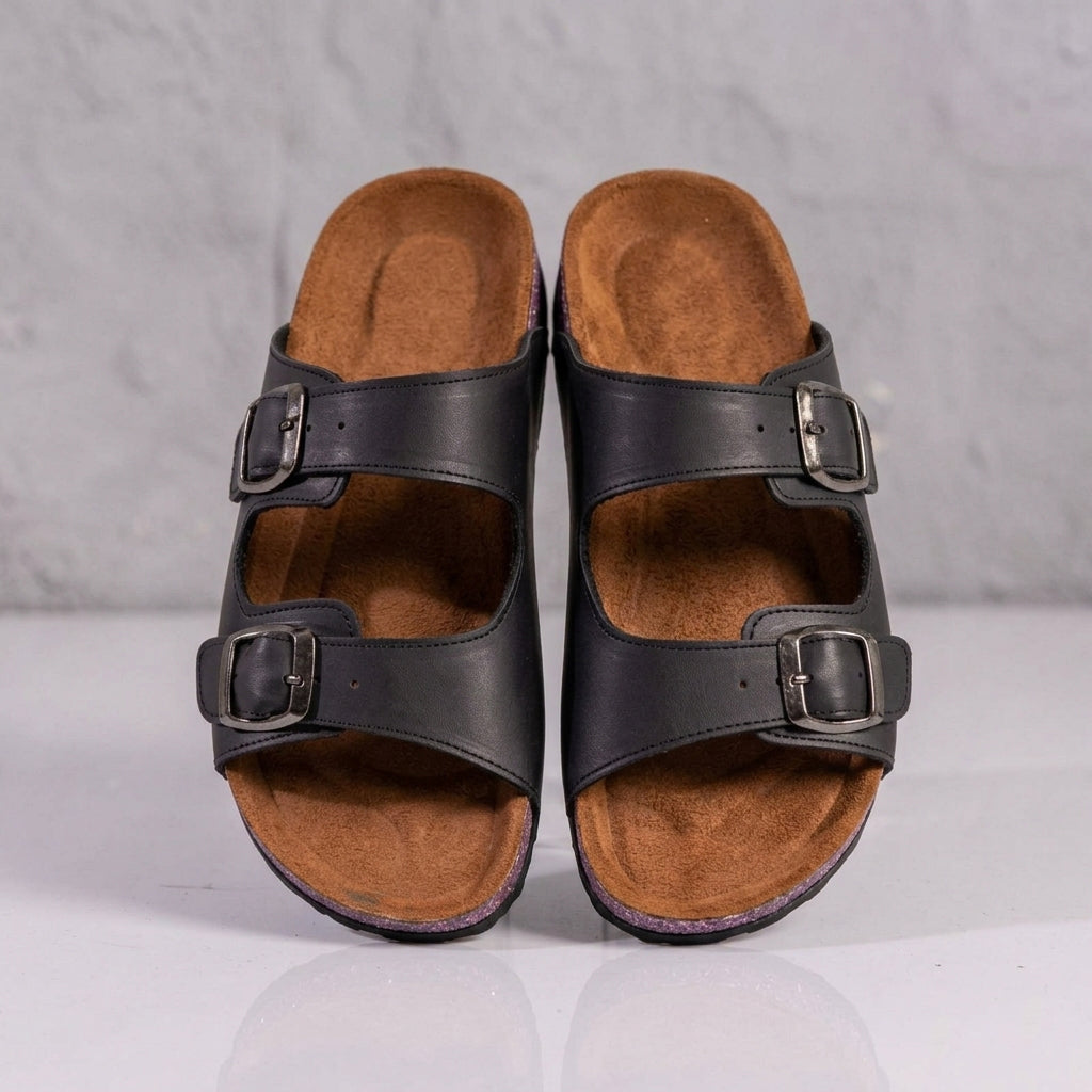 Leather slippers model 135 black