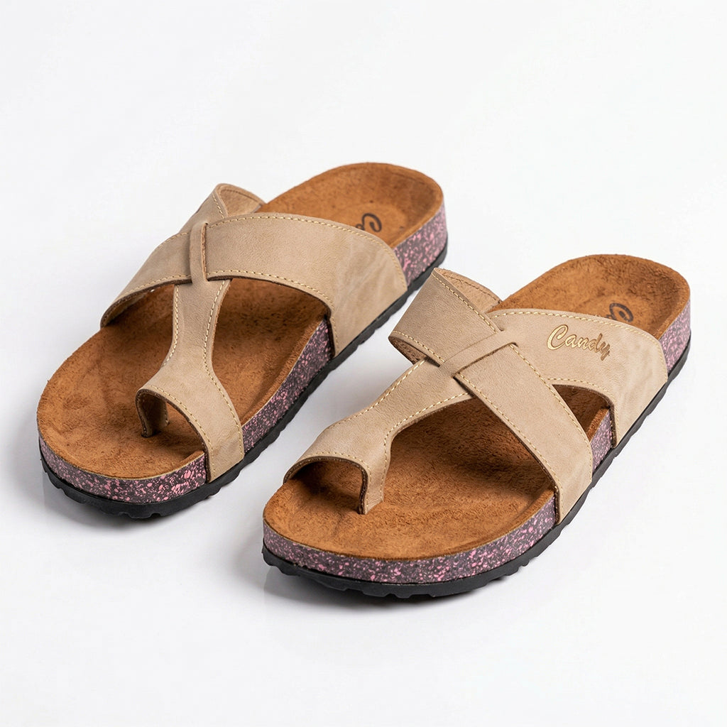 Leather slippers model 140 beige