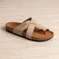 Leather slippers model 140 beige