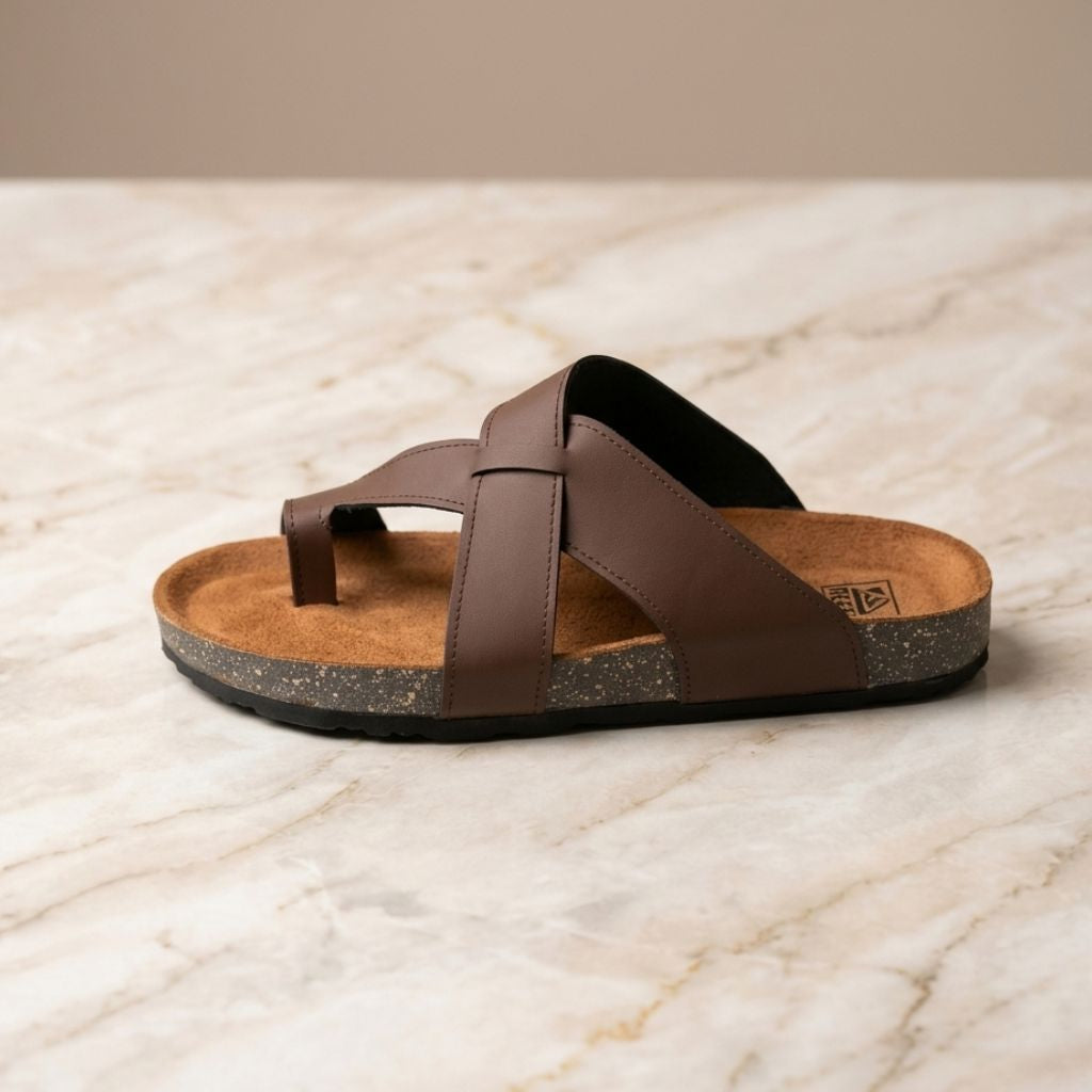 Leather slippers model 140 brown