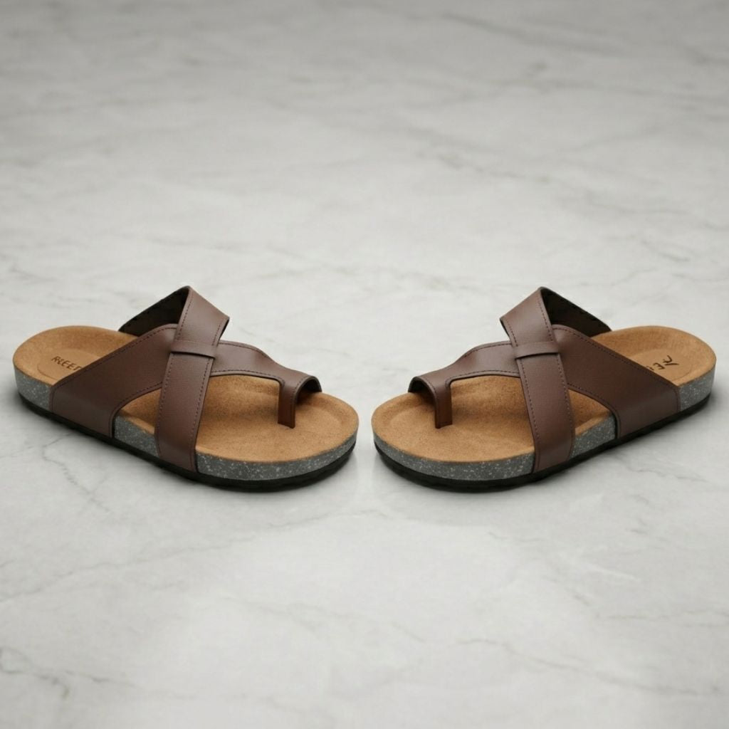 Leather slippers model 140 brown
