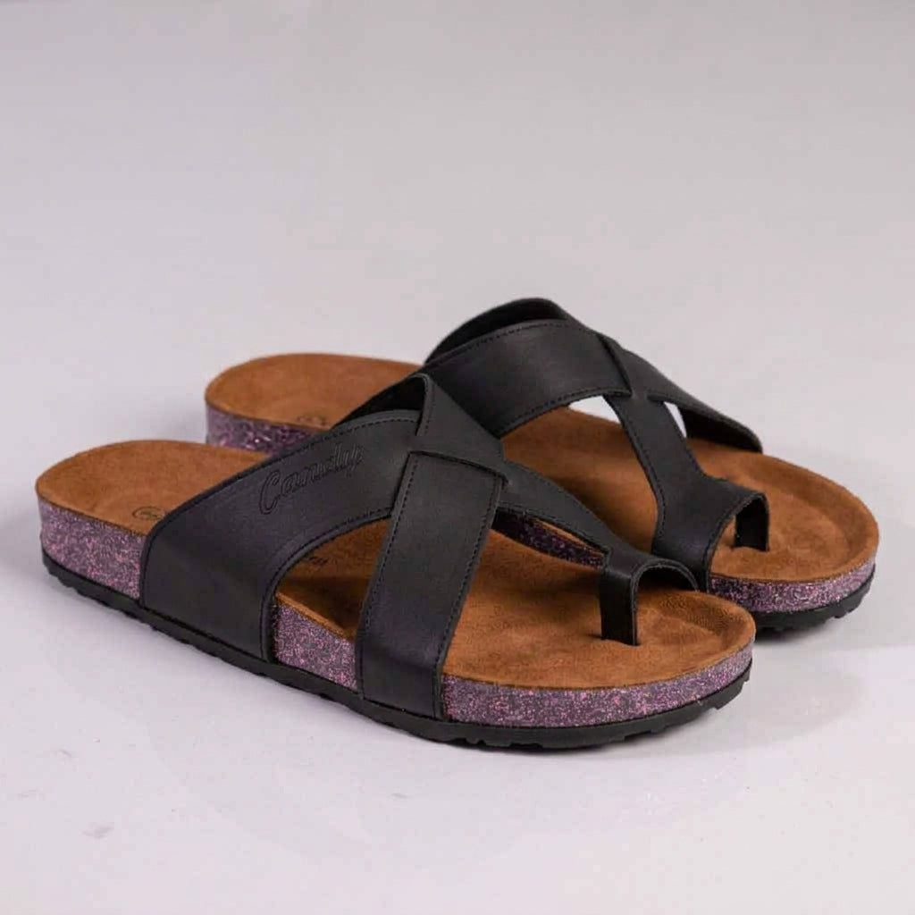 Leather slippers model 140 black