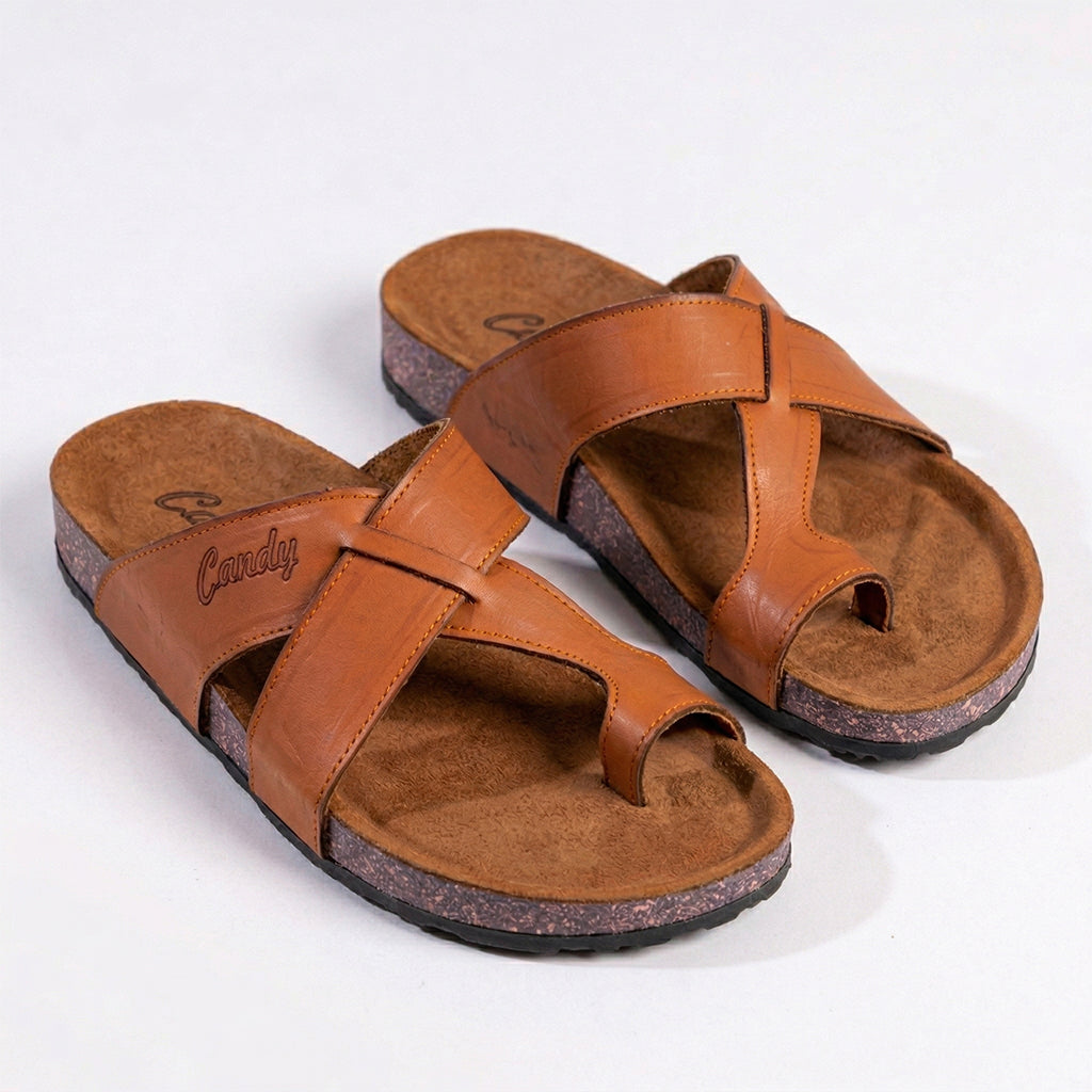 Leather slippers model 140 honey color