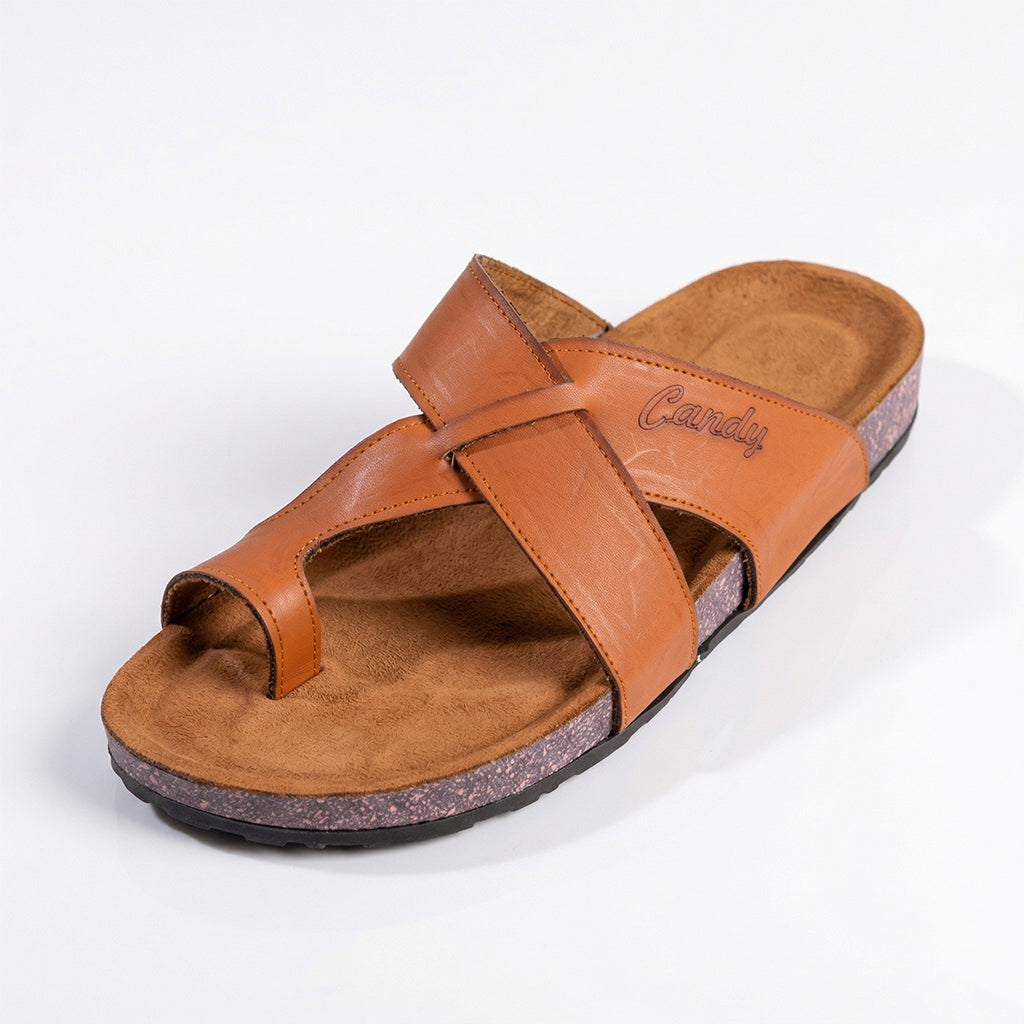 Leather slippers model 140 honey color