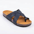 Leather slippers model 140 dark blue