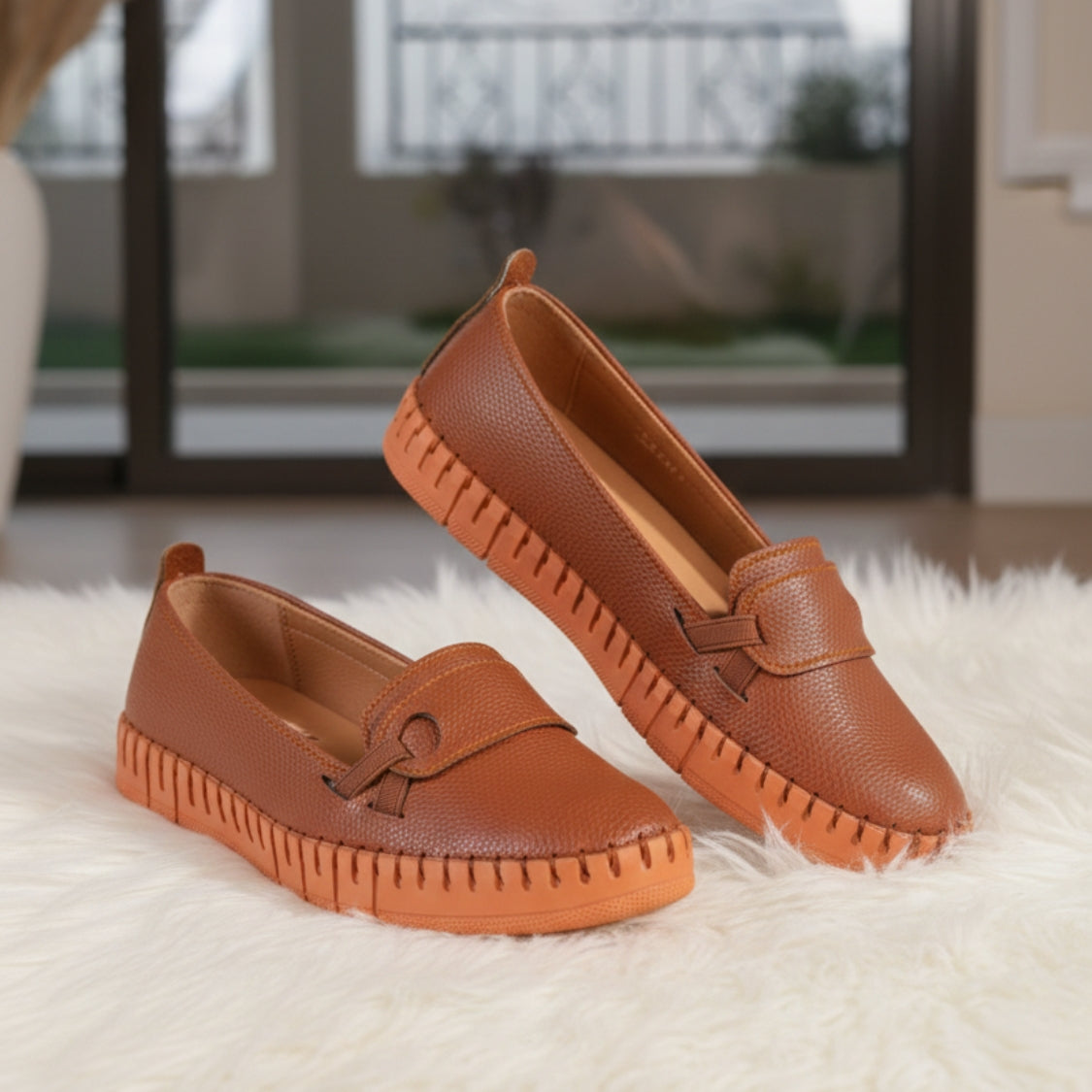 Stitched T-Strap Loafers  (112)
