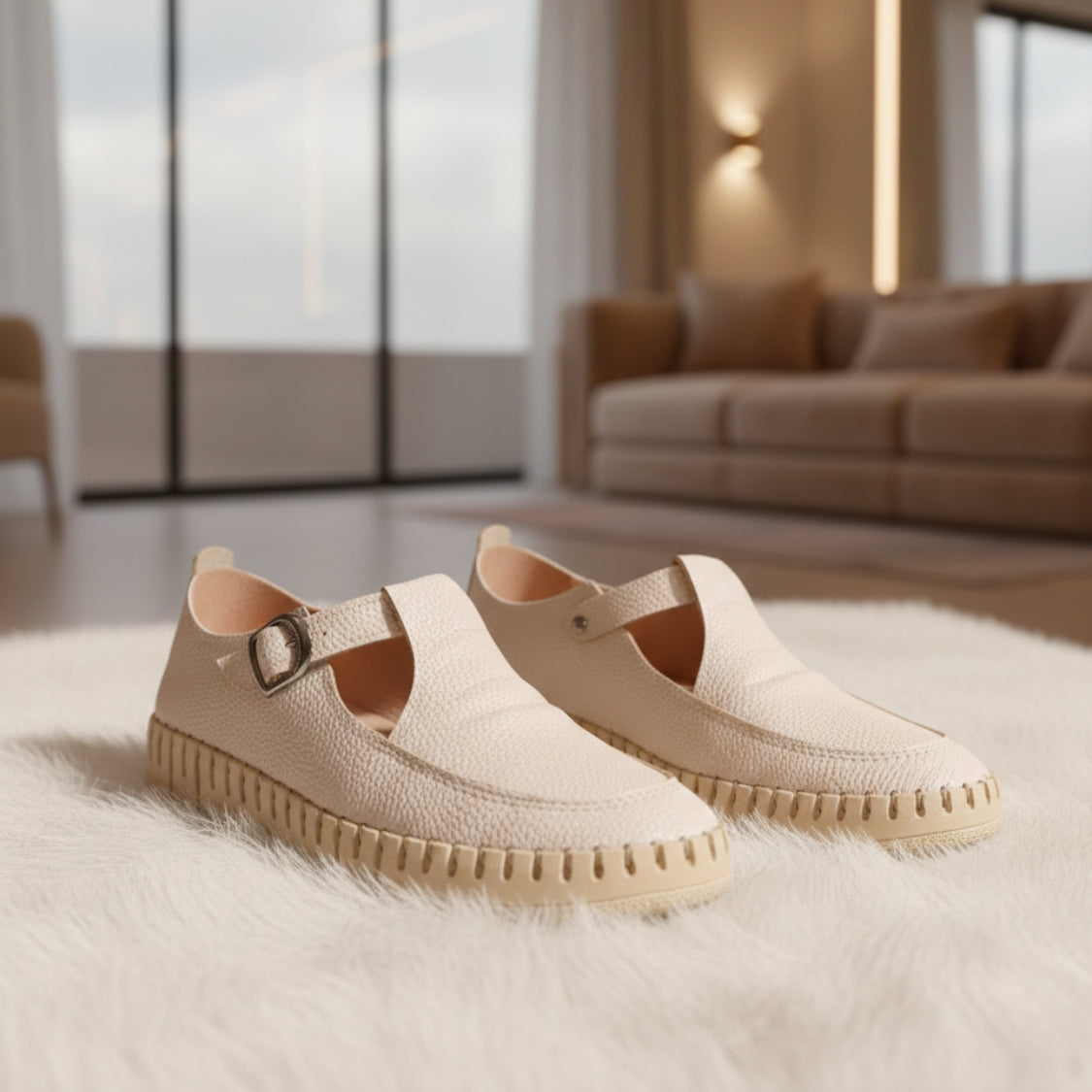 Stitched T-Strap Loafers  (104)
