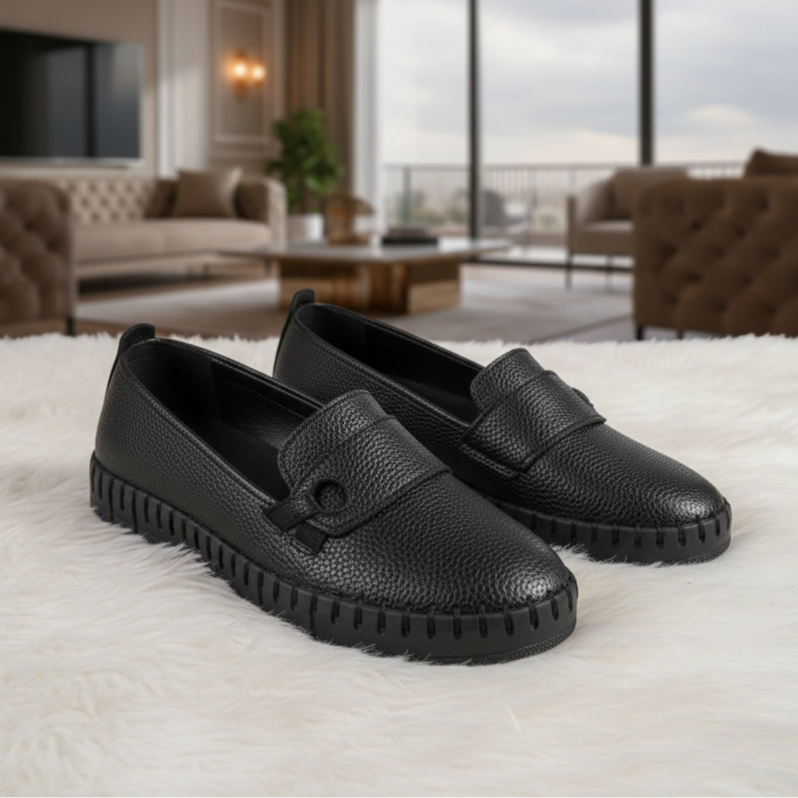 Stitched T-Strap Loafers  (112)