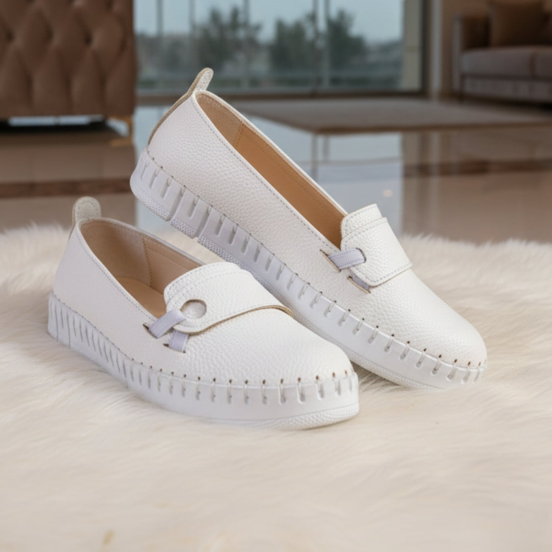 Stitched T-Strap Loafers  (112)