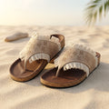 Leather slippers model 402 beige color